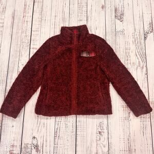 Pendleton Sherpa Teddy Fleece Jacket Women’s M Burgundy Plaid Trim Cozy Zip
